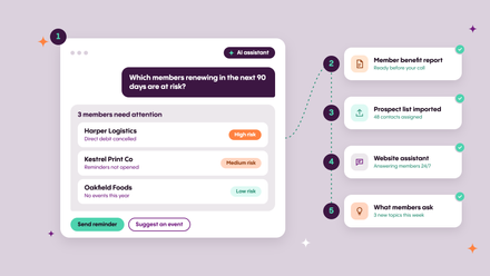 AI assistant ranking members at risk of not renewing, beside four completed tasks for chamber teams